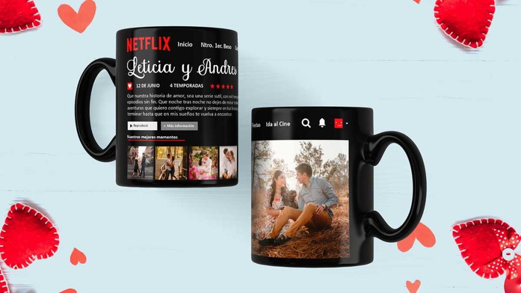 Plantilla para Sublimar Tazas Netflix San Valentin con Editables y Mockups