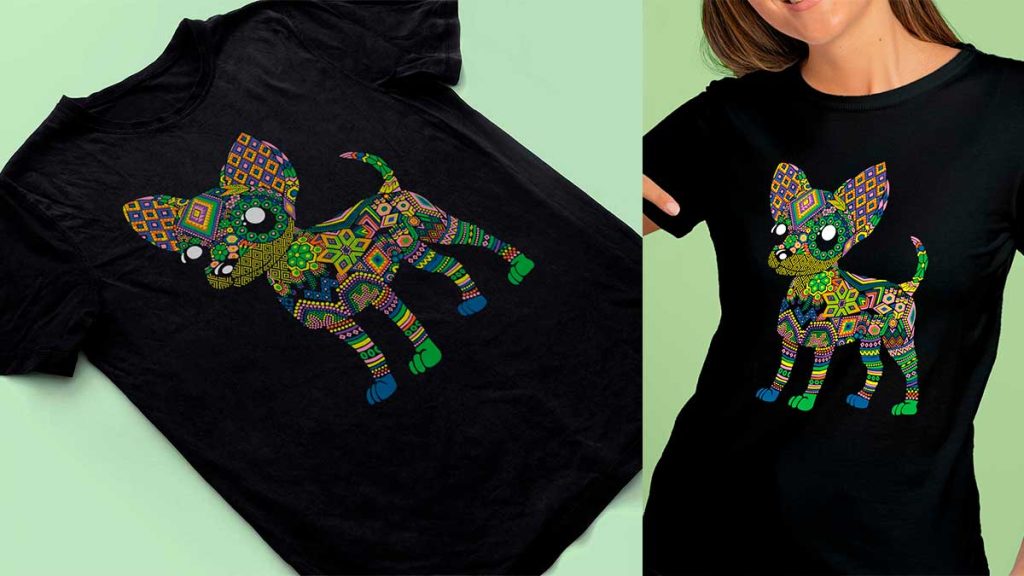 Plantilla para Corte, Sublimación o DTF Playera Chihuahua Huichol con Editable y Mockup
