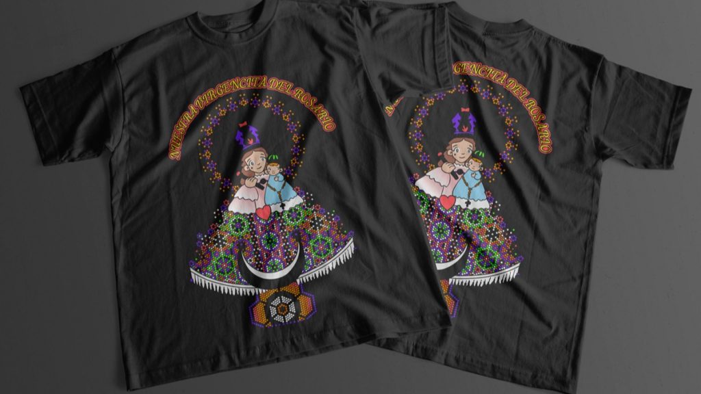 Plantilla para Corte, Sublimación o DTF Playeras Virgen del Rosario con Editable y Mockup