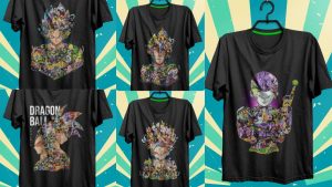 Plantillas PNG para DTF Semitono Playeras Collage DBZ con Mockups